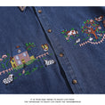 Load image into Gallery viewer, [FANMAN Series] ★Shirt★ Denim shirt, top, short sleeve, embroidery, unisex, men's, women's, blue
