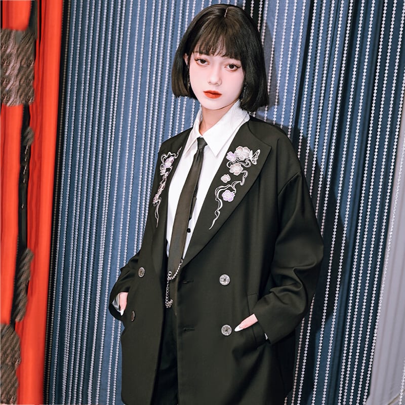 ✿New item! [Kokaisha --- Butterfly Series] ★China style coat★ Blazer outerwear embroidery black black easy to match