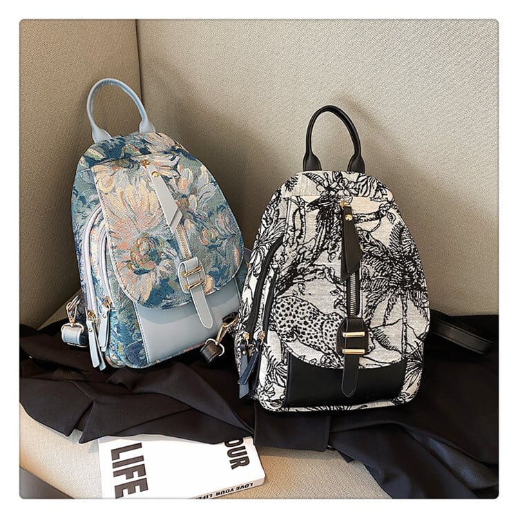 [NANA Series]★Bag★ 3color Rucksack Rucksack Floral Pattern Cute Blue Black Brown