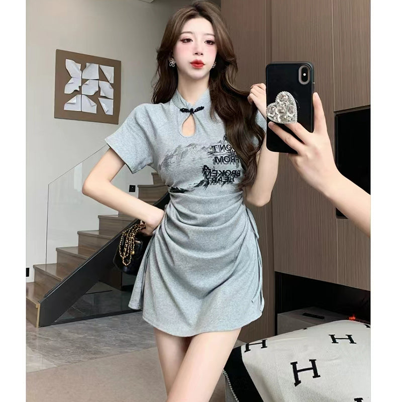 [MEILIFANG series] ★Chinese style dress★ 2 colors Panda Black Gray Short length Sexy