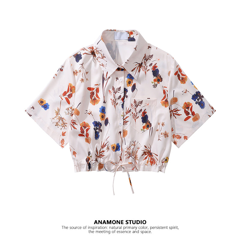 [ANAMONE STUDIO Series] ★Floral Print Shirt★ Tops Short Sleeve Shirt SML Short Length Women's Summer Clothes Cool Cute