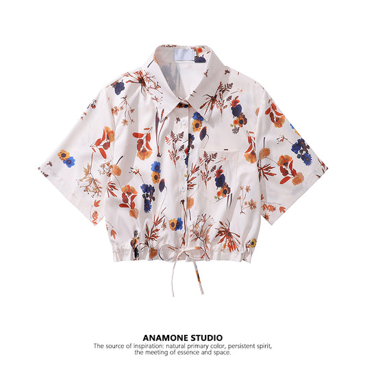 [ANAMONE STUDIO Series] ★Floral Print Shirt★ Tops Short Sleeve Shirt SML Short Length Women's Summer Clothes Cool Cute