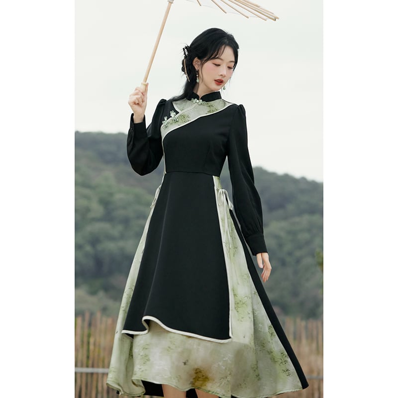 [Hanamori Series]★Chinese style dress★ Improved Chinese dress, fake layered, cute Chinese clothing