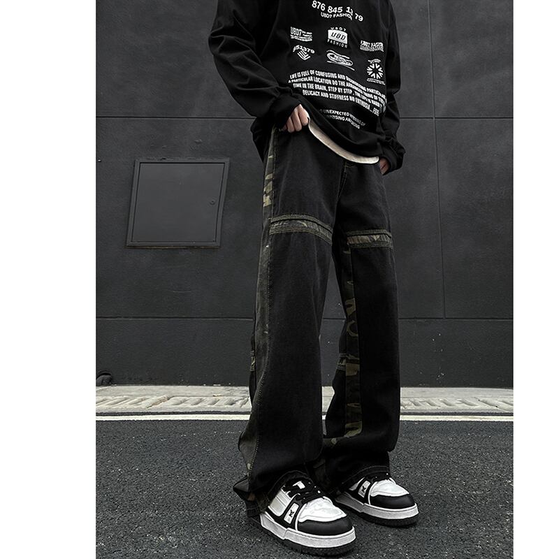 [NANSHI Series]★Denim Pants★ Pants Bottoms Unisex Men's Switchable Camouflage Cool Jeans Black