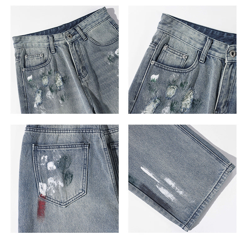 [BIGEMAN Series] ★Denim pants★ Trousers Bottoms Unisex Men's Distressed Stylish Blue