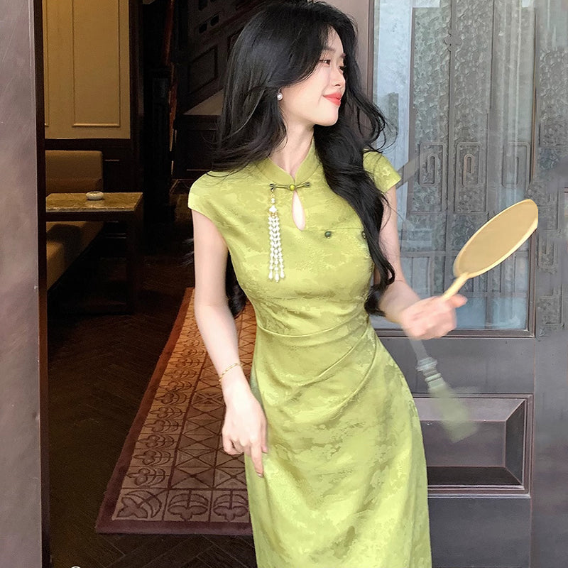 [XJJ Series] ★Chinese Dress★ Chinese-style dress, sexy, slimming, for women, improves your personality, green