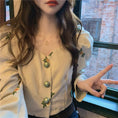 Load image into Gallery viewer, [Left Sister Series]★Shirt★ 2color Embroidery Long Sleeve Shirt Tops Floral Pattern Corduroy Ladies Short Length
