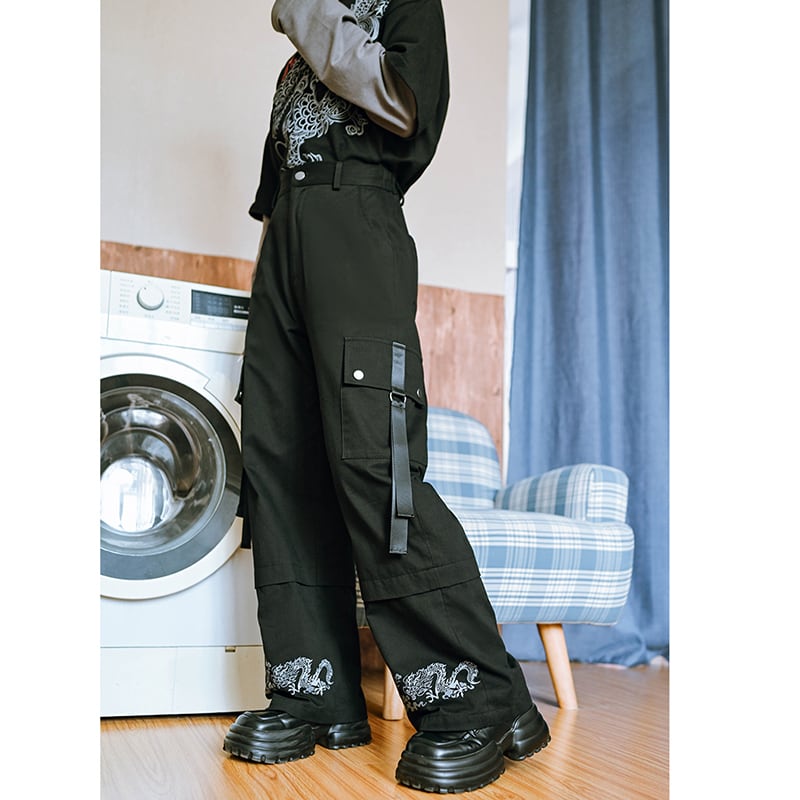 ✿New item! [Kokaisha --- Cloudflip Series] ★China style trousers★ Bottoms Casual pants Switching Black Black