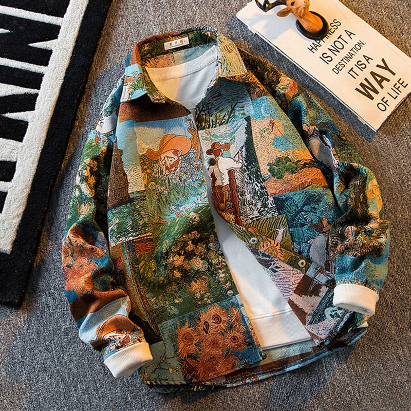 [HPCP Series]★Shirt★ Tops Outerwear Unisex Men's Figure Pattern Oil Painting Style Casual Blue Blue