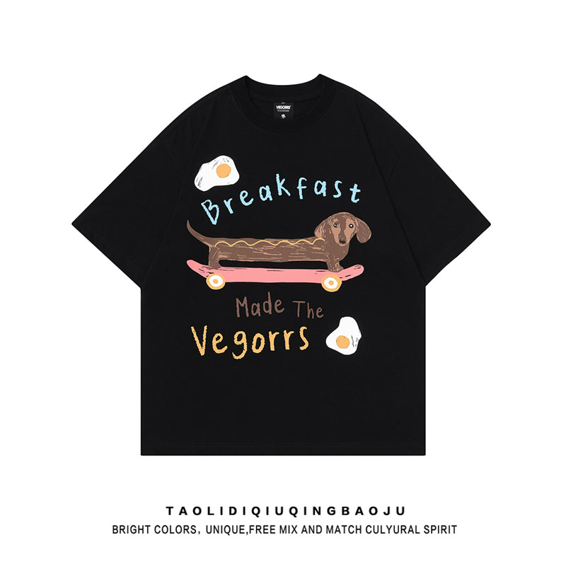 【逃離地球シリーズ】★Tシャツ★ 2color トップス 半袖Tシャツ 夏服 男女兼用 メンズ 犬 犬柄 ブラック ライトグレー