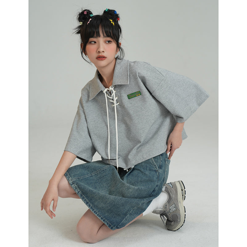 [ONLINE Series] ★POLO shirt★ 4 colors Tops Short sleeves Women's Casual Black Gray Apricot Purple