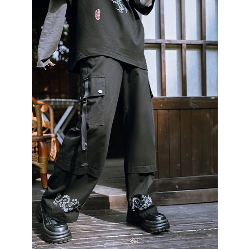 ✿New item! [Kokaisha --- Cloudflip Series] ★China style trousers★ Bottoms Casual pants Switching Black Black