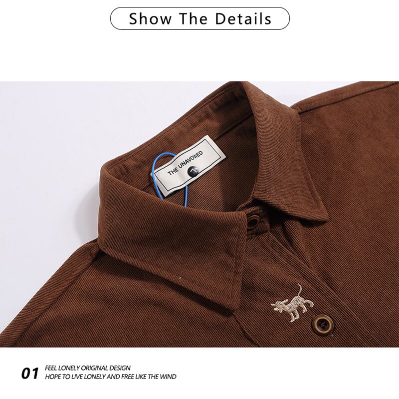 [YOYO Series]★Shirt★ 2color long sleeve shirt corduroy unisex men's cartoon apricot coffee color