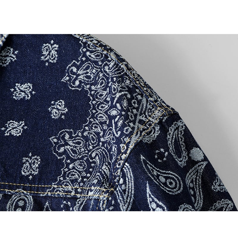 [WEISHIBAN Series]★Jacket★ Denim jacket Jeans 2color Floral pattern jacket Outerwear Unisex Men's Blue Black