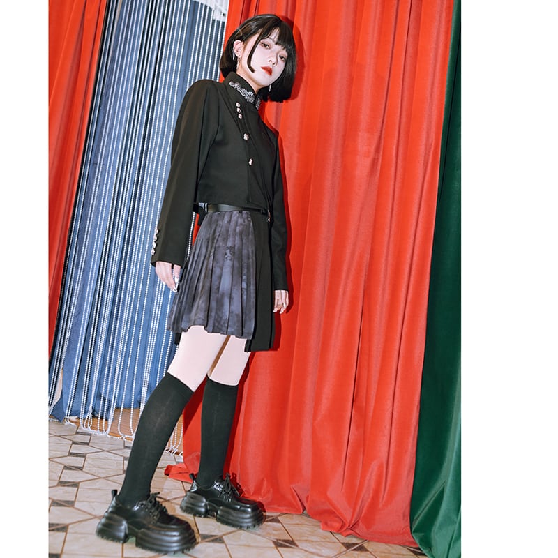 ✿New item! [Kokaisha --- Kaiten Series] ★China style outerwear★ Blazer, short length, embroidery, easy to match, black, black