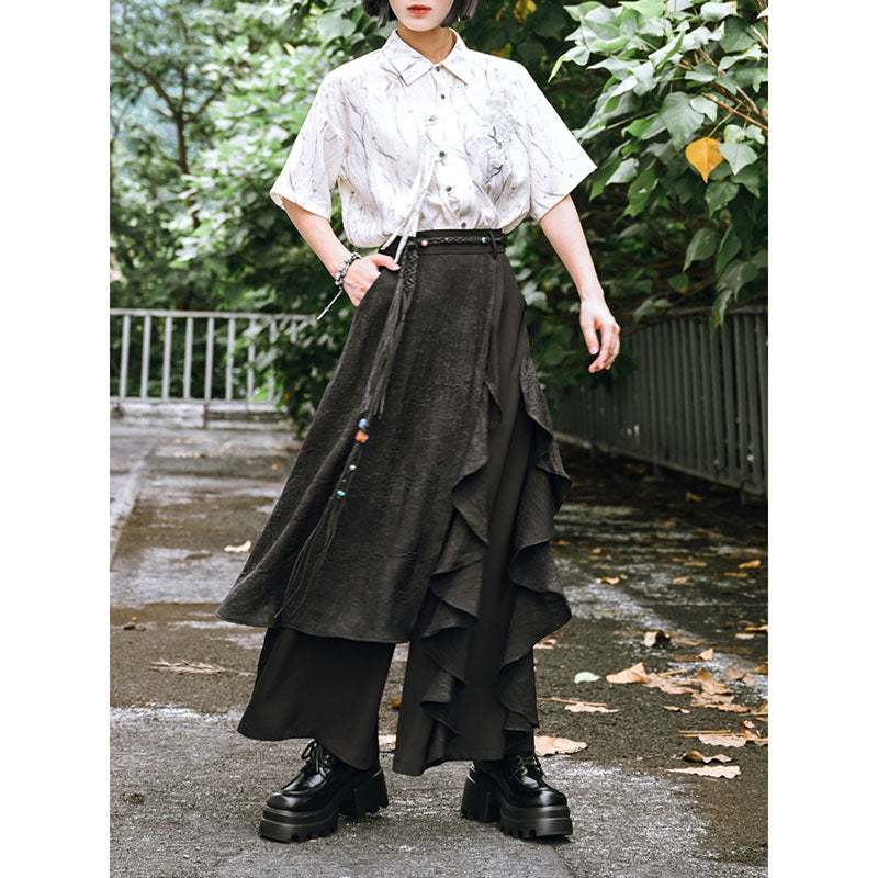 [Kokaisha---Tsubakino Series] ★Chinese-style trousers★ Bottoms Gaucho pants Irregular Black Culottes skirt