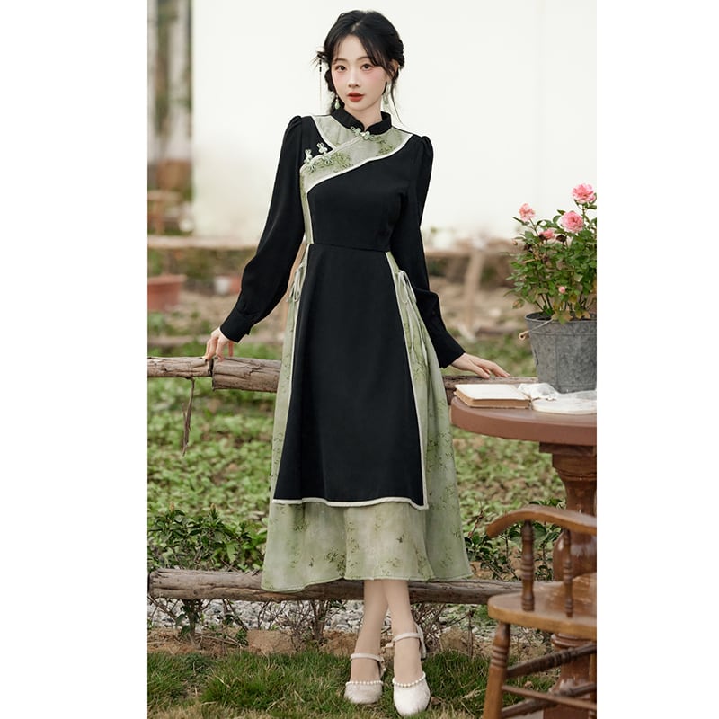 [Hanamori Series]★Chinese style dress★ Improved Chinese dress, fake layered, cute Chinese clothing