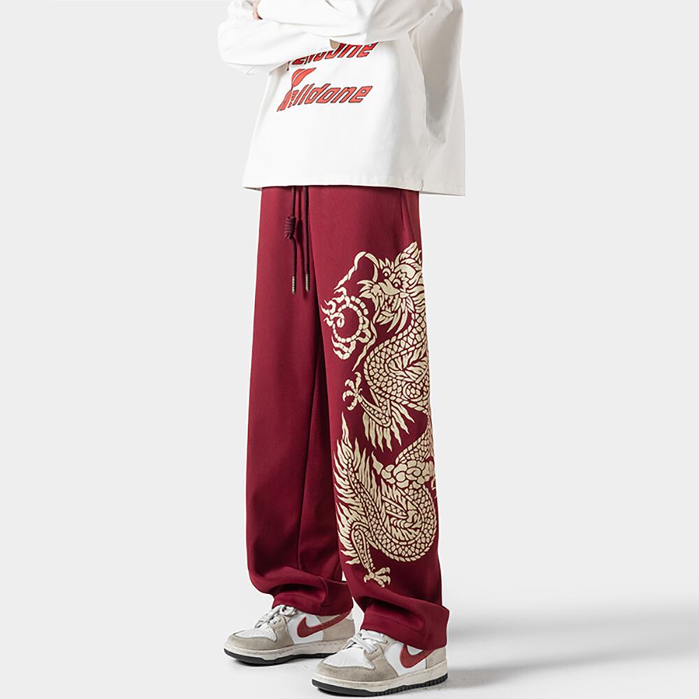 ✿New item! [BIGEMAN Series]★China style pants★ 2color casual pants bottoms unisex men's large size dragon pattern dragon pattern black white