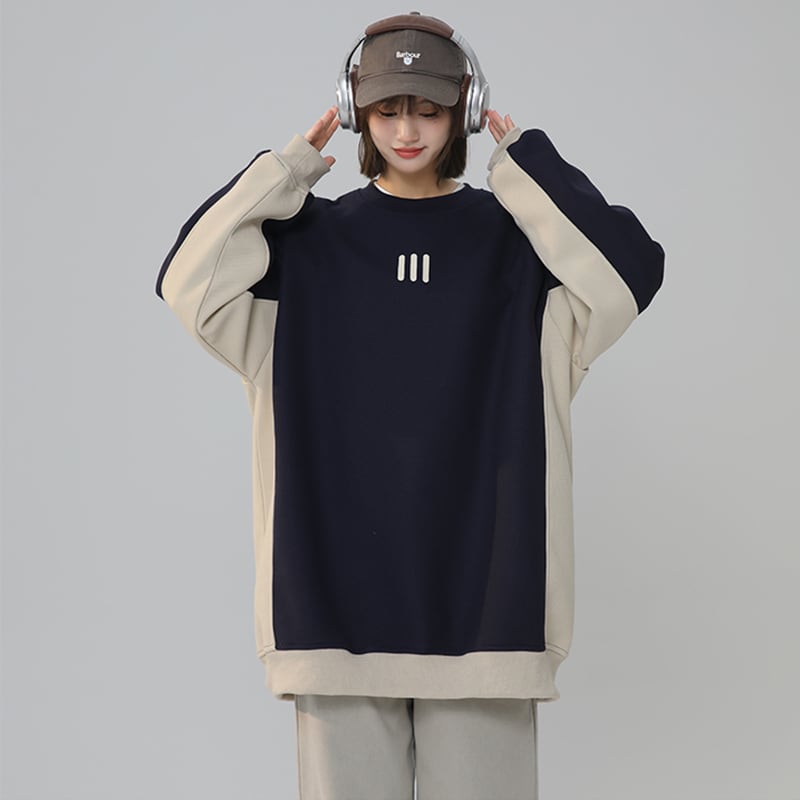 [Fujiiman Series] ★Tops★ 3color Sweatshirt Unisex Men's Round Neck Color Scheme Casual