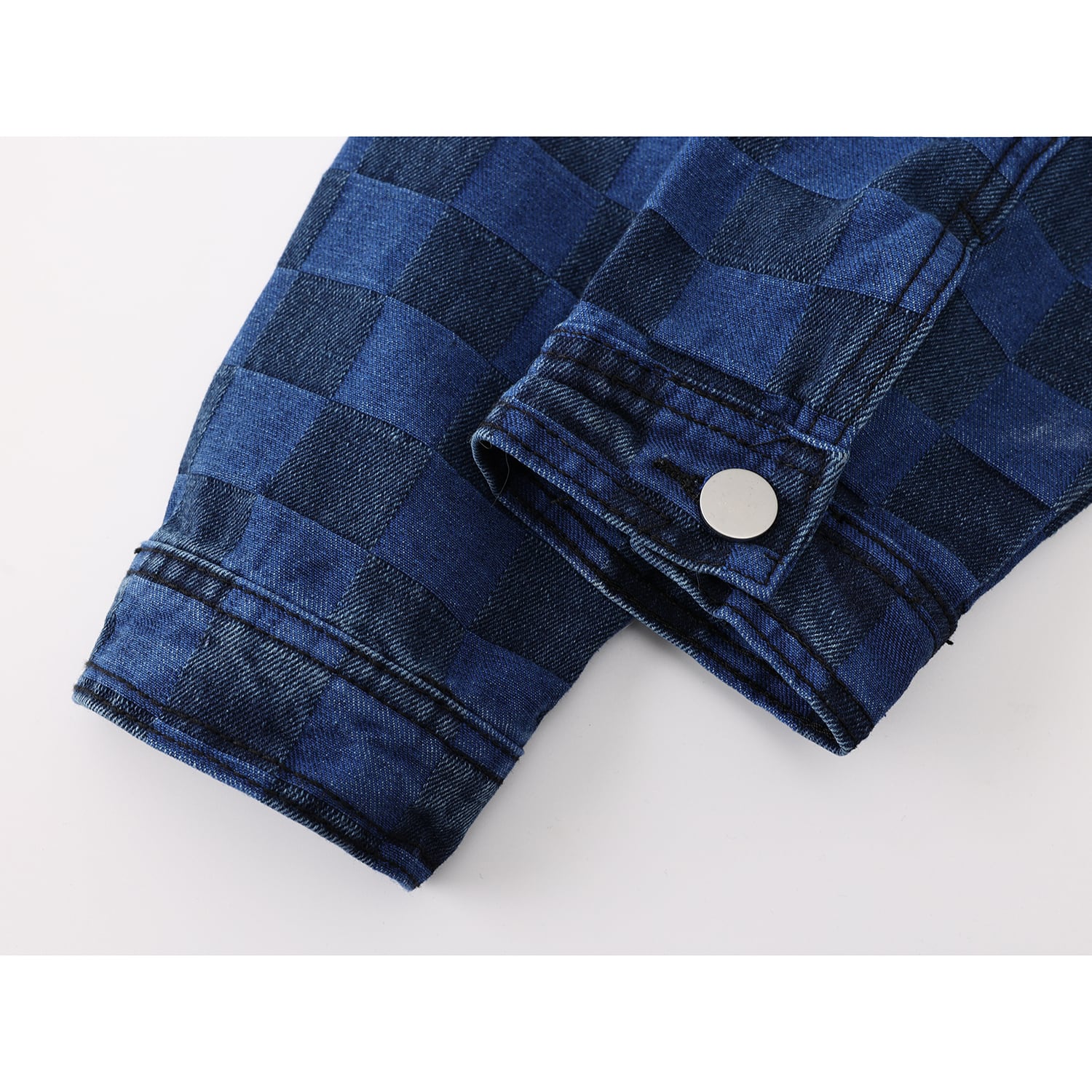 [LHSEN Series] ★Outer★ Denim Jacket Jacket Jeans Tie-dye Women's Plaid Pattern Blue