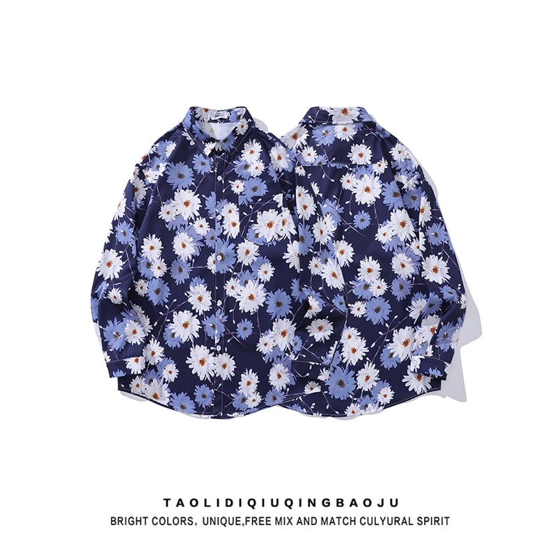 [MOISHE TIDE Series]★Shirt★ Tops, Long Sleeve Shirt, Unisex, Men's, Floral Pattern Shirt, Thin, Retro