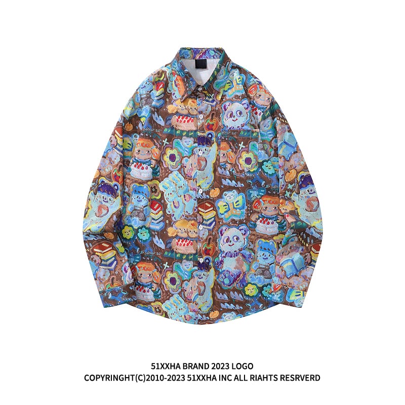 [MOISHE TIDE Series]★Shirt★ 2color Tops Long Sleeve Shirt Unisex Men's Print Cartoon Cute Graffiti