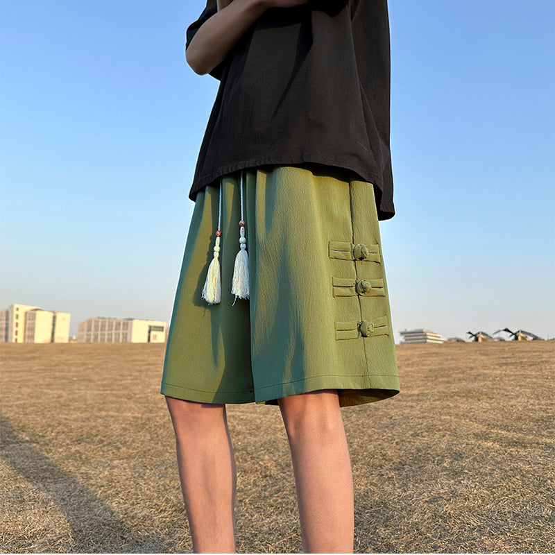 [LPZ Series] ★Shorts★ Chinese-style pants 3 colors Bottoms Shorts Unisex Men's Chinese buttons Green Black