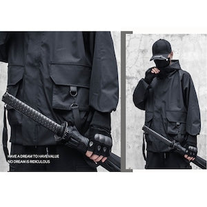 [WL Series] ★Jacket★ Outerwear with hood, unisex, men's black, black, easy to match, unique