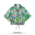 Load image into Gallery viewer, [ANAMONE STUDIO Series] ★Floral Shirt★ Tops Short Sleeve Shirt SML Short Length Print Oil Painting Style Green
