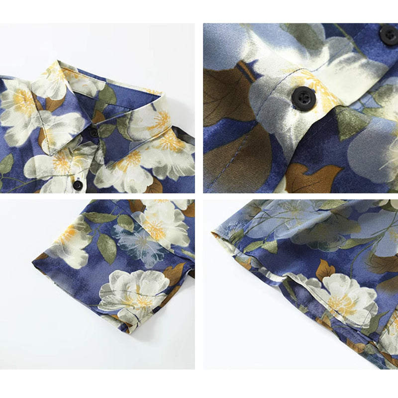 [MUTU Series] ★Shirt★ Tops, short-sleeved shirts, floral shirts, women's, upscale, blue