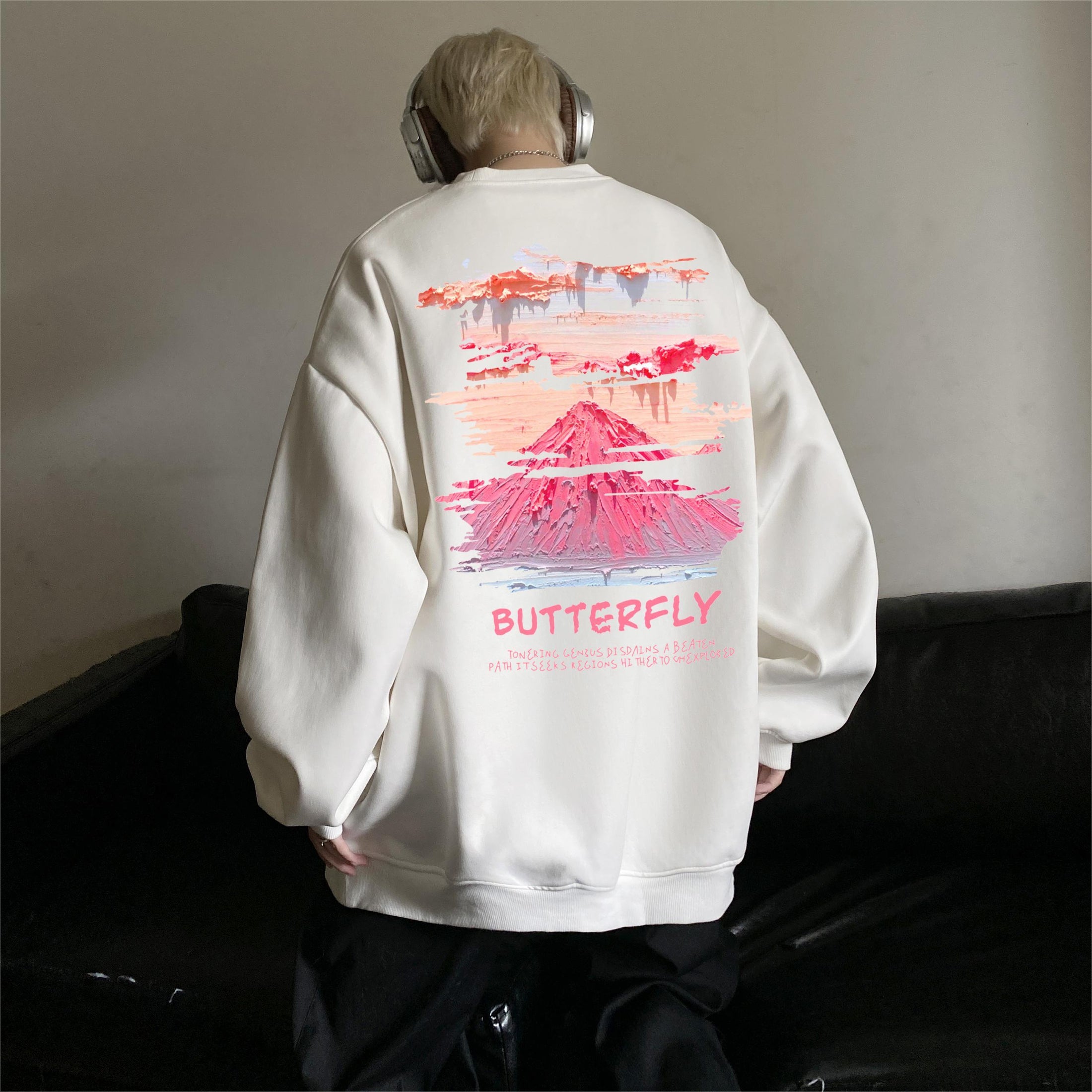 [LGH Series]★Tops★ 6color Sweatshirt Unisex Men's Large Size Oil Painting Style Snowy Mountain White Red Black Purple