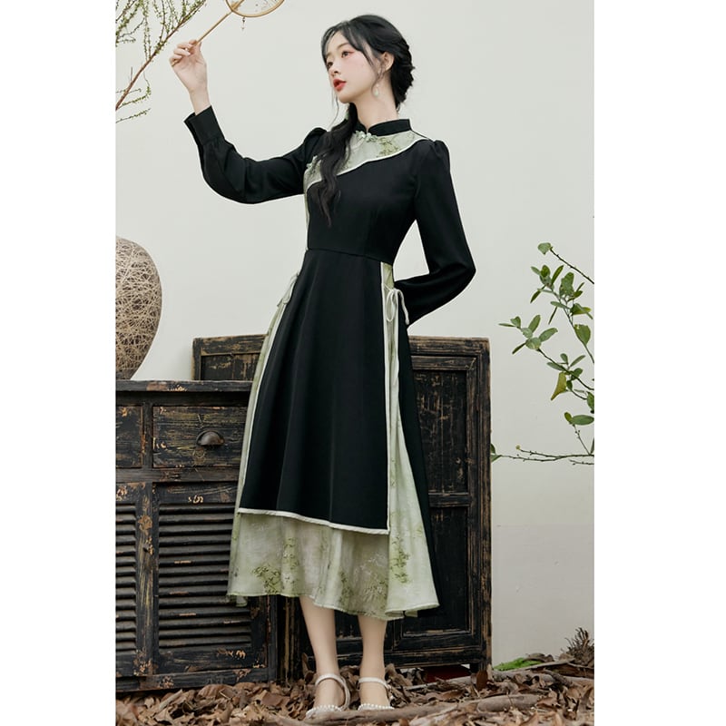 [Hanamori Series]★Chinese style dress★ Improved Chinese dress, fake layered, cute Chinese clothing