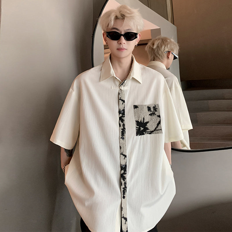 [XGY series] ★Chinese style tops★ 2 colors Shirts Short sleeve shirts Unisex Men's Large sizes Switching