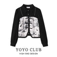 Load image into Gallery viewer, [YOYO CLUB Series] ★China style tops★ China style shirt ink pattern switching black black
