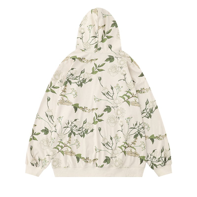 [BEAT BOY Series]★Outerwear★ Parka with zipper, floral pattern, green jacket with hood, unisex, men and women