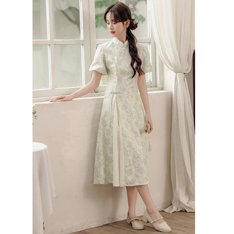 [LAWO Series] ★Chinese-style dress★ Improved Chinese dress, floral print dress, improves your temperament