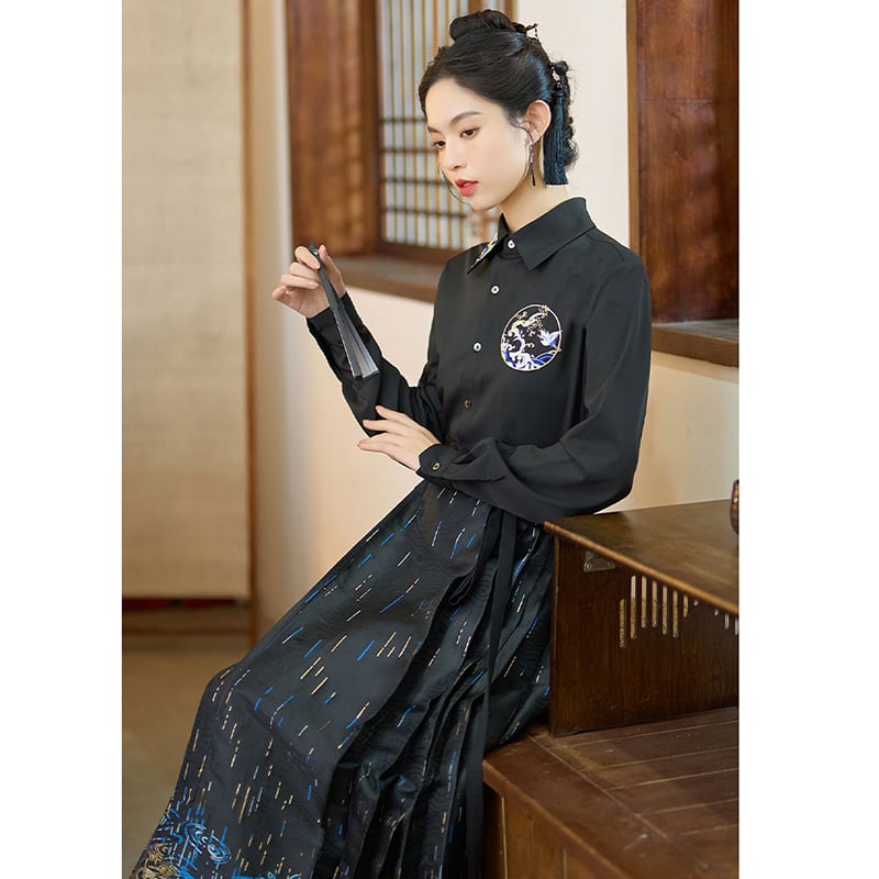 [BAIRIMENG Series] ★Chinese style shirt★ Long sleeve shirt Tops Long sleeve shirt Chinese clothing Black Black