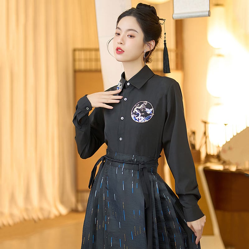 [BAIRIMENG Series] ★Chinese style shirt★ Long sleeve shirt Tops Long sleeve shirt Chinese clothing Black Black