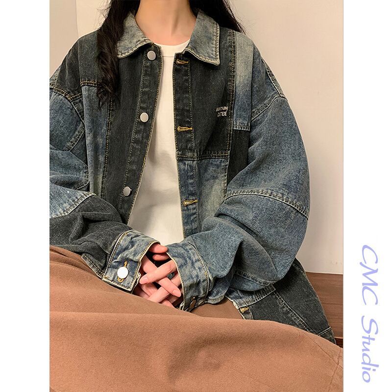 [CHAOMEICHEN Series] ★Jacket★ Denim jacket outerwear unisex men's jeans color scheme blue switching