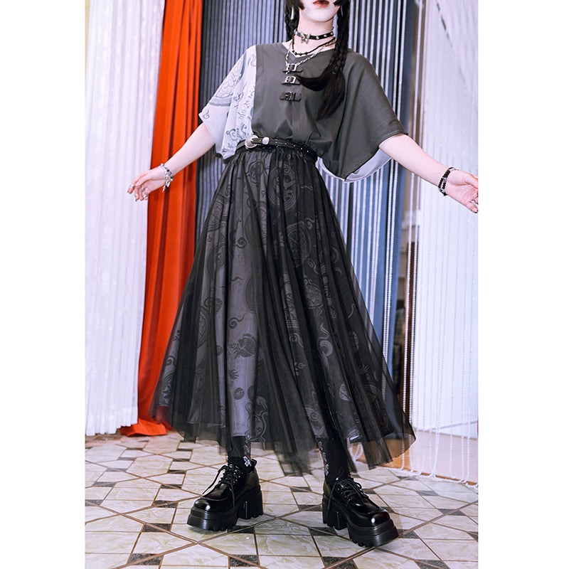 [Kogaisha---Peace Series] ★Chinese-style skirt★ Bottoms, tulle, slimming, easy to match, cute