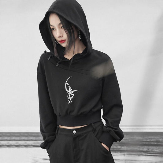 ✿New item! [Big Blue Dragon Series] ★China style hoodie★ Tops Short length China button Black Black