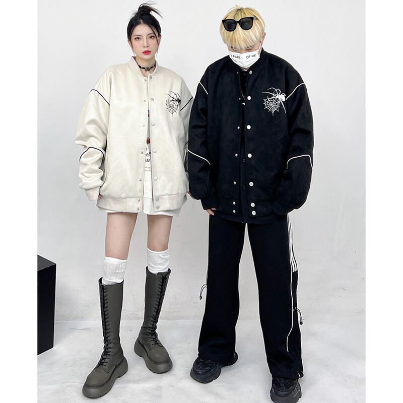 [CEDY Series]★Jacket★ 2color Outerwear Stadium Jacket Unisex Men's Spider Cool Black Apricot