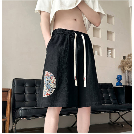 [BIGEMAN Series] ★Shorts★ Chinese style pants 2 colors Bottoms Short pants Embroidery Cotton linen Unisex Men's