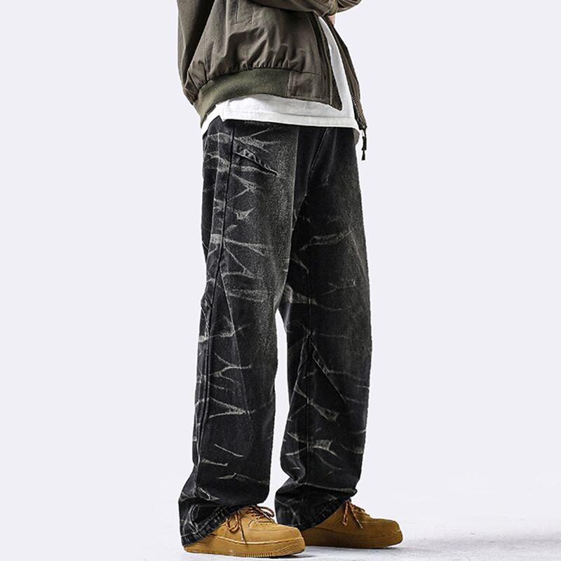 [DUFENG Series]★Denim Pants★ 2color Pants Bottoms Unisex Men's Black Blue Stylish