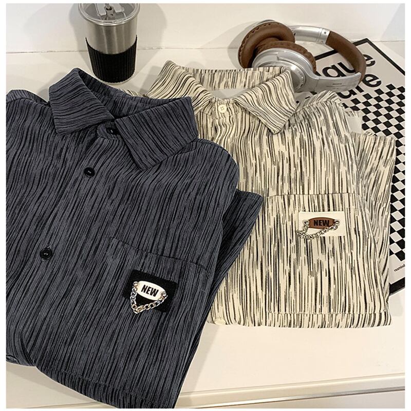 [Takashi Series]★Shirt★ 2color Tops Corduroy Unisex Men's Large Size Vertical Stripes Striped Pattern