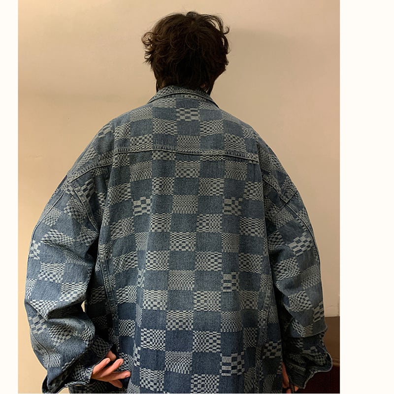 [BAOYAN Series] ★Jacket★ Denim jacket outerwear jeans unisex men's plaid pattern blue blue