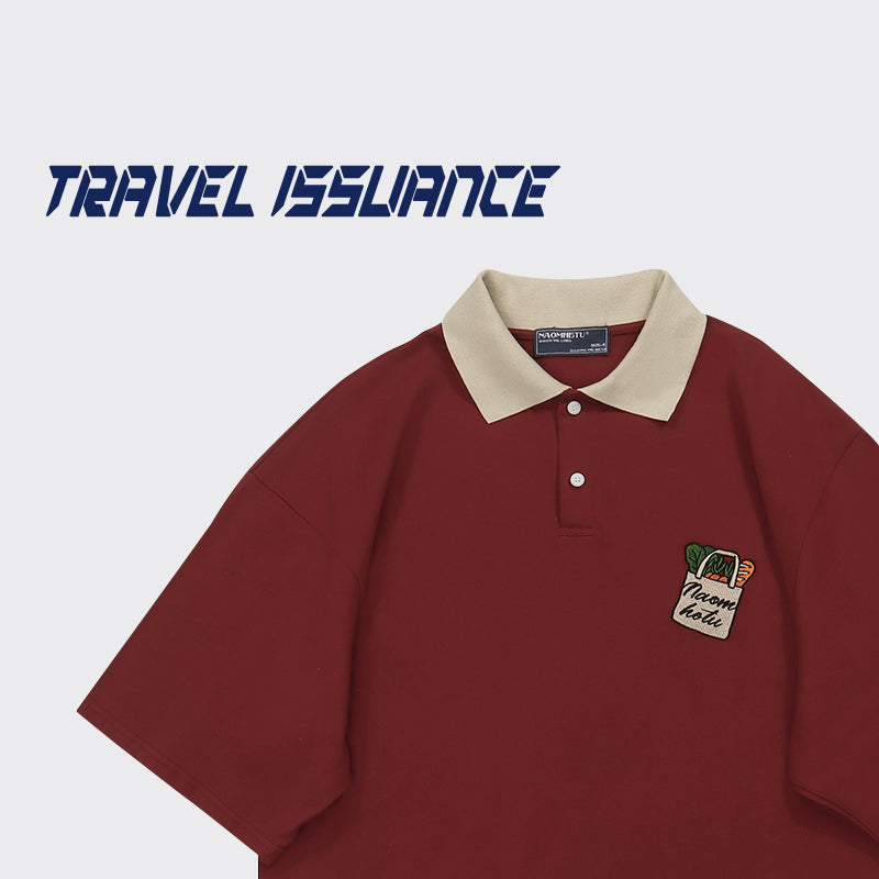 [TRAVEL ISSUANCE Series] ★POLO shirt★ 2 colors Tops Short sleeve Unisex Men's Color scheme Summer clothes Casual Red White