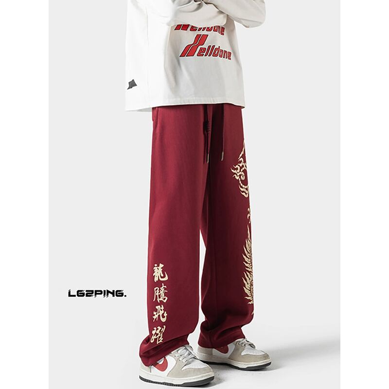 ✿New item! [BIGEMAN Series]★China style pants★ 2color casual pants bottoms unisex men's large size dragon pattern dragon pattern black white