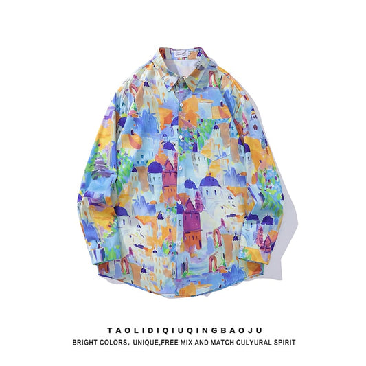 [MOISHE TIDE Series]★Shirt★ 2color Tops, Long Sleeve Shirt, Floral Shirt, Unisex, Men's, Graffiti, Color