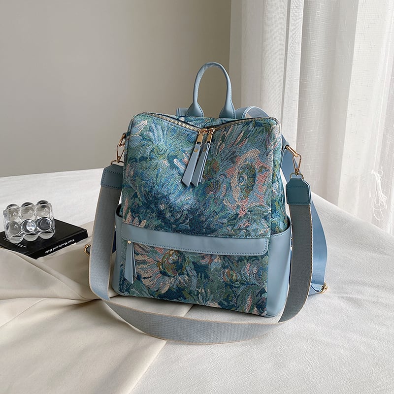 [NANA Series]★Bag★ Backpack Rucksack Floral pattern Cute Commuting Date Blue Easy to match